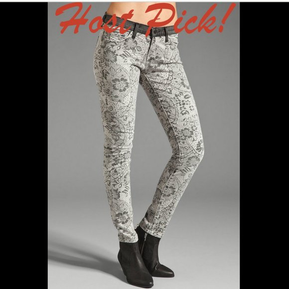 CURRENT ELLIOTT New Jeans Ankle Skinny Light Grey Black Lace Floral Women's HP🎉 - Picture 1 of 17